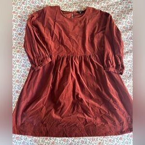 Madewell Rusty Brown 3/4 Length Sleeved Corduroy Dress